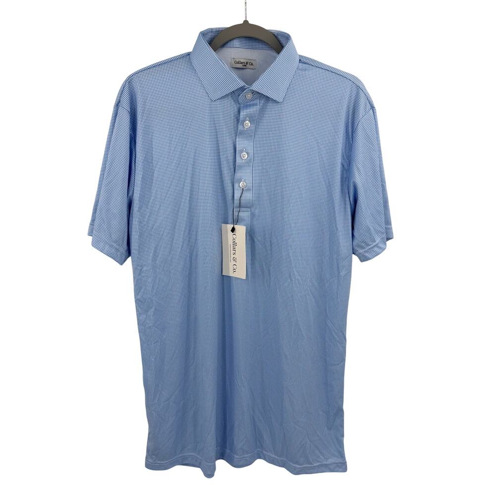 Collars & Co Blue Houndstooth Dress Collar Polo Size L